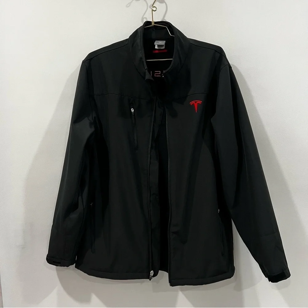 Tesla Men's Sz Large Motor Corporate Employee Black Jacket Red Embroidered Logo